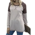 thumbnail image 4 of Women Side Split Hem Crew Neck Long Sleeve Color Block Pullover Top, 4 of 7