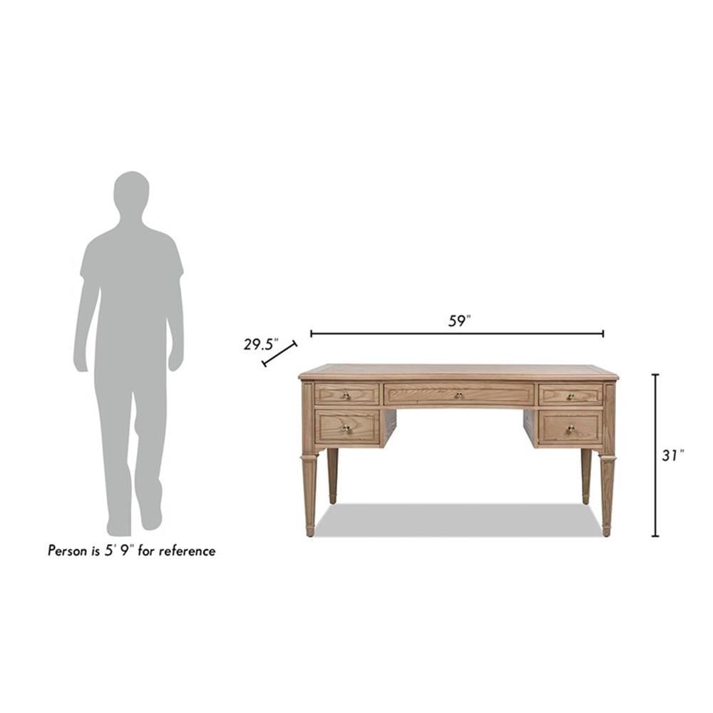 Pemberly Row Gold Accent 5-Drawer Wood Executive Desk Natural Brown Wood