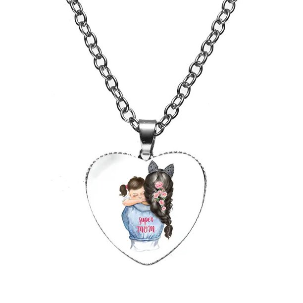Collares con colgante de corazón de Super mamá, cabujón de cristal de amor para madre, regalos para el día de la madre de hija e hijo