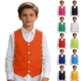 thumbnail image 6 of Gelikeya Boys 4 Button Formal Suit Vest Solid Color Dress Vest Casual Formal Wedding Outfit with Pockets 5-16 Years Orange, 14-15 Years, 6 of 6