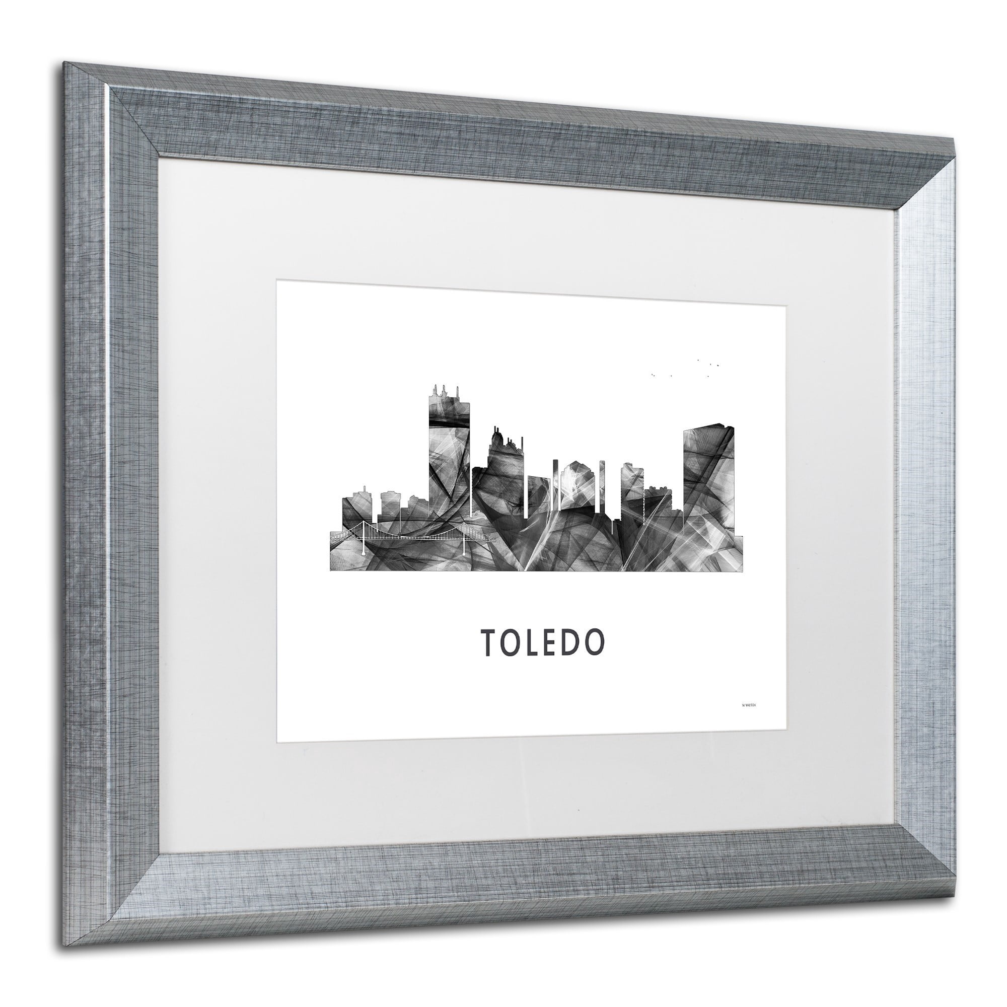 Trademark Fine Art 'Toledo Skyline WB-BW' Canvas Art by Marlene Watson, White Matte, Silver Frame