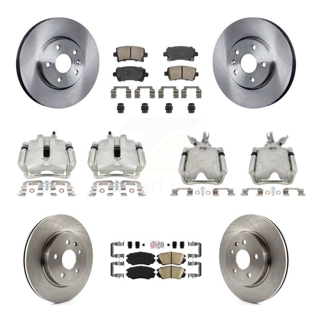 Transit Auto Front Rear Disc Brake Caliper Rotors and Ceramic Pads Kit (10Pc) for Car 2014-2015 Chevrolet Malibu 2.0L with Turbocharged with 17" Factory Wheels KC8-102490N