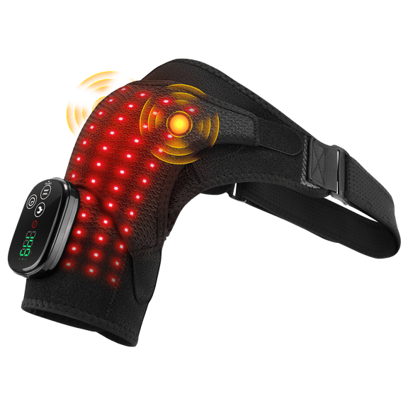 Heated Shoulder Brace Wrap Massager with Red Light, 5000mAh Rechargeable Heated Shoulder Pad Massager with 6 Adjustable Heat for Men Women Joint Muscle Relax
