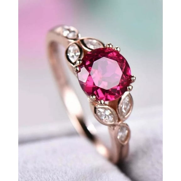 2CT Round Cut Simulated Red Ruby Women's Engagement Gift Ring 14K Rose Gold Plated