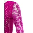 thumbnail image 5 of inlzdz Women Glittery Ballroom Dance Dress Lace Long Sleeve Tango Standard Competition Dancing Clothes Hot Pink S, 5 of 7