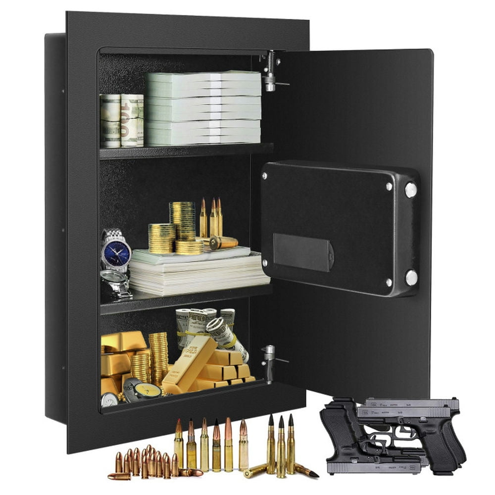 Resenkos Digital Flat Recessed Wall Safe Security Lock Gun Cash Box-Black