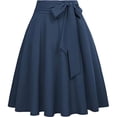 thumbnail image 1 of Faldas midi Umfun para mujer, lisas, elásticas, de cintura alta, ligeras, acampanadas, plisadas, línea A, con lazo, color azul oscuro, talla XL, 1 of 4