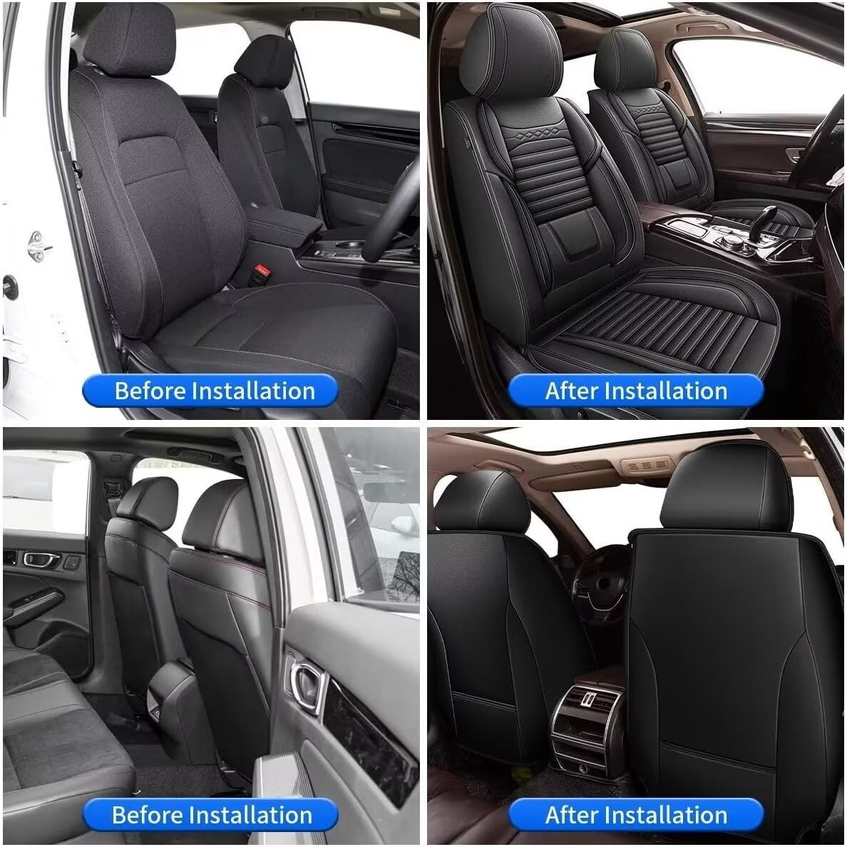 DIKSOAKR 2 Front Car Seat Covers for Ford F-150 2009-2024 2025 Faux Leather Seat Covers Breathble Waterproof Automotive Seat Cushion (2 Seat, Black&Grey)