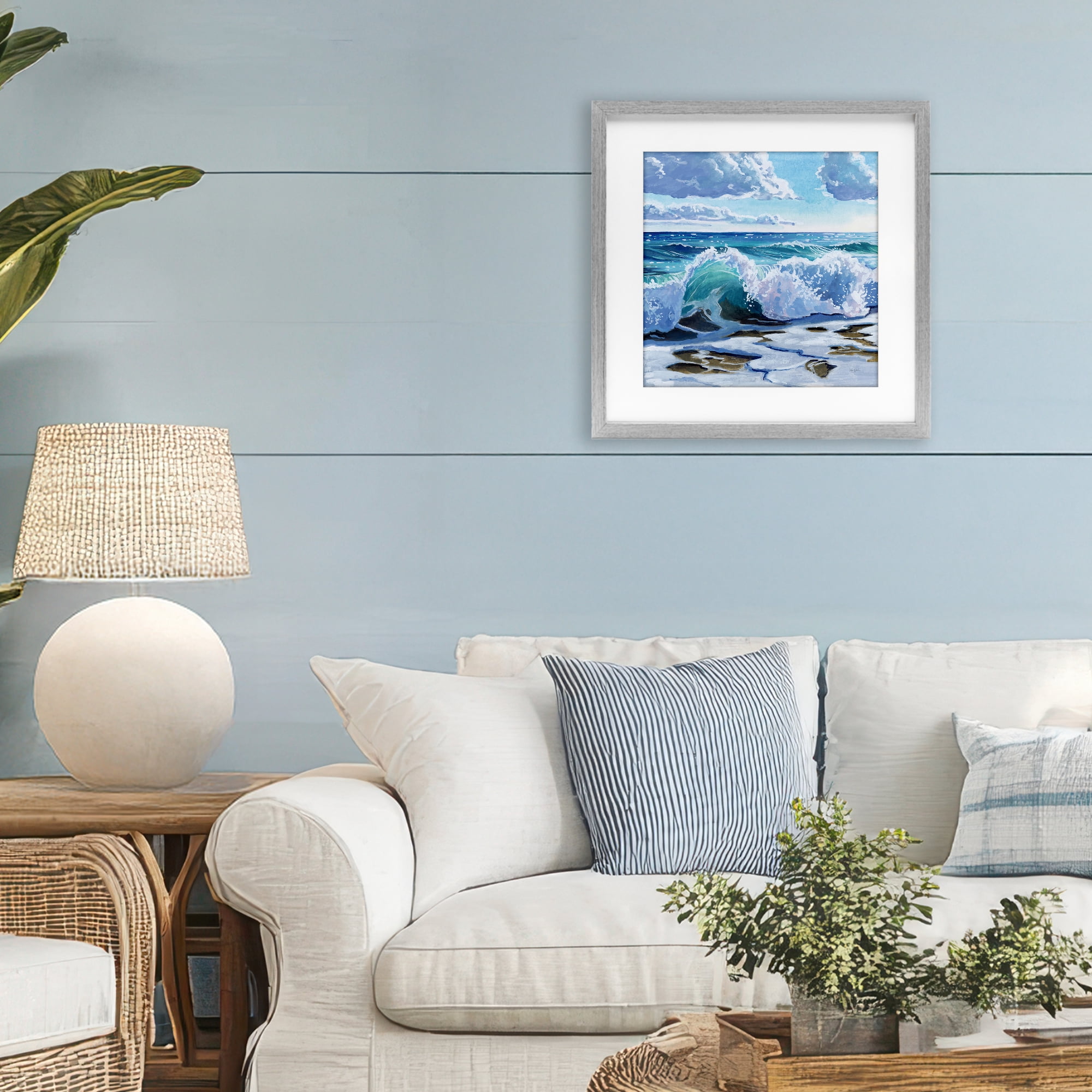 Stupell Industries Curling Aqua Wave on Shore Gray Framed Print Under Glass, design by Kate Jarvik Birch