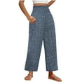thumbnail image 7 of Womens Casual Floral Print Pants Loose High Waist Wide Leg Flowy Ankle Length Trousers Summer Beach Vacation Boho Pants Dark Blue XXL, 7 of 7