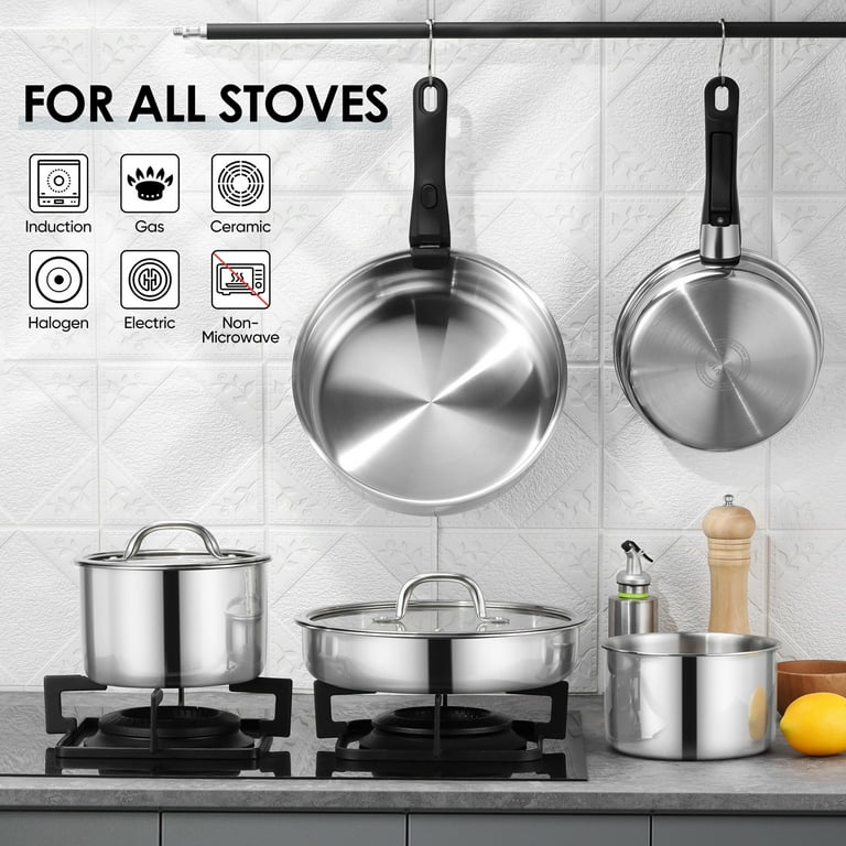 Walchoice 13Pcs Stainless Steel Cookware Set, 3-Ply Pots and Pans