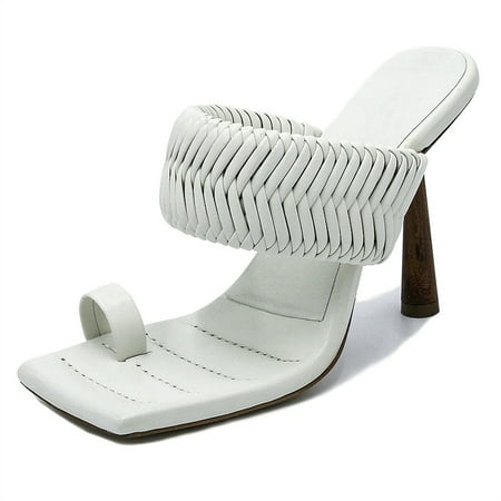 

Summer Women Cross Strappy Square Open Toe Stiletto High Heel Sandals Slippers