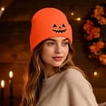 thumbnail image 5 of SYMOID Orange Embroidered Pumpkin O'Lantern Beanie - Cuffed Ribbed Knit Winter Hat for Unisex Hats,Size Free Size, 5 of 7