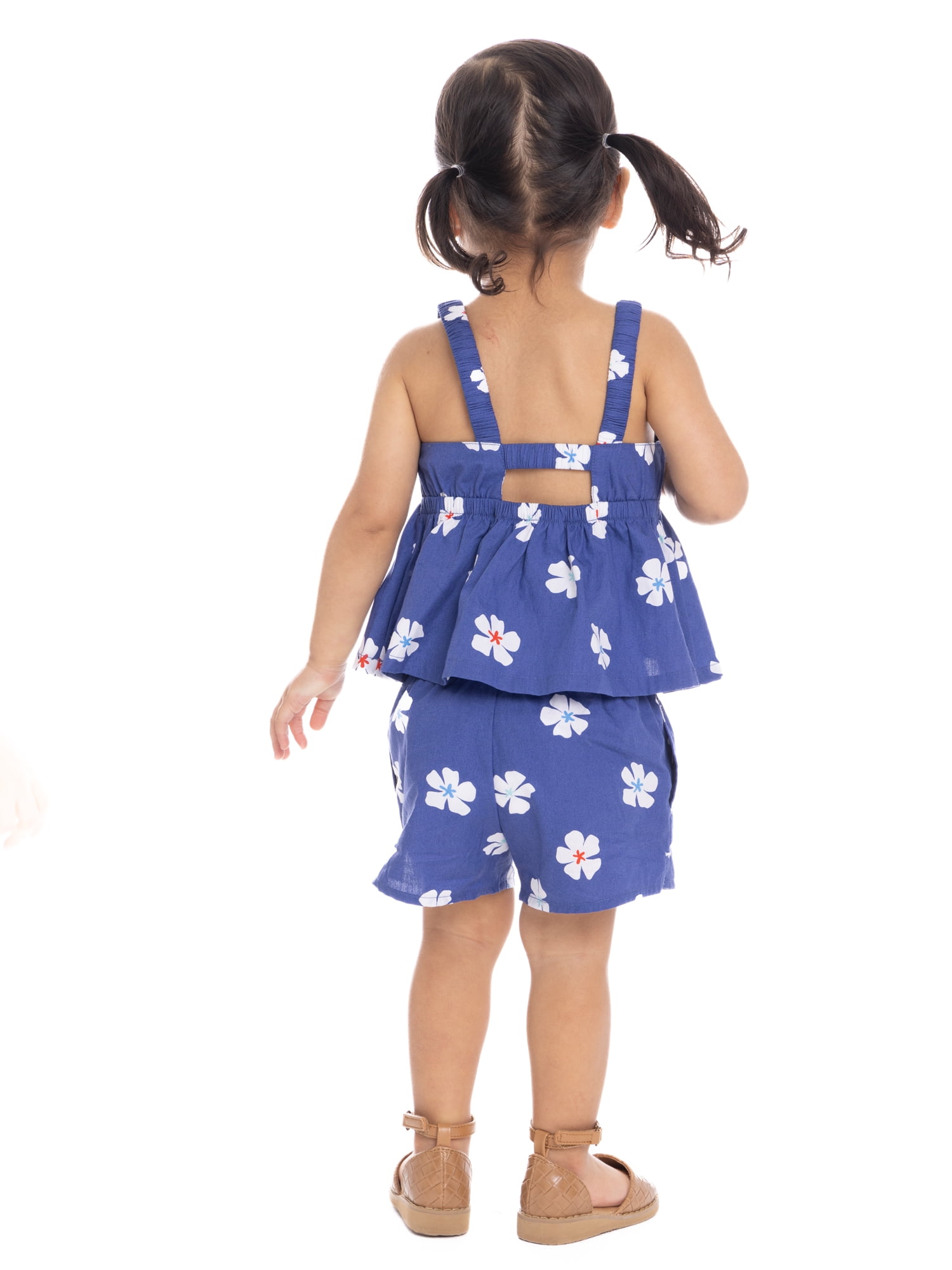 Wonder Nation Toddler Girls Cotton Poplin Print Peplum Top and Short Set, 2-Piece, Sizes 12M-5T