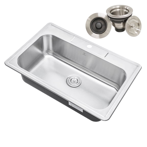 33 in. x 22 in. Topmount / Drop-in 18 Gauge Stainless Steel Single Bowl Kitchen Sink with 9 in. Deep with POP Strainer/Drain
