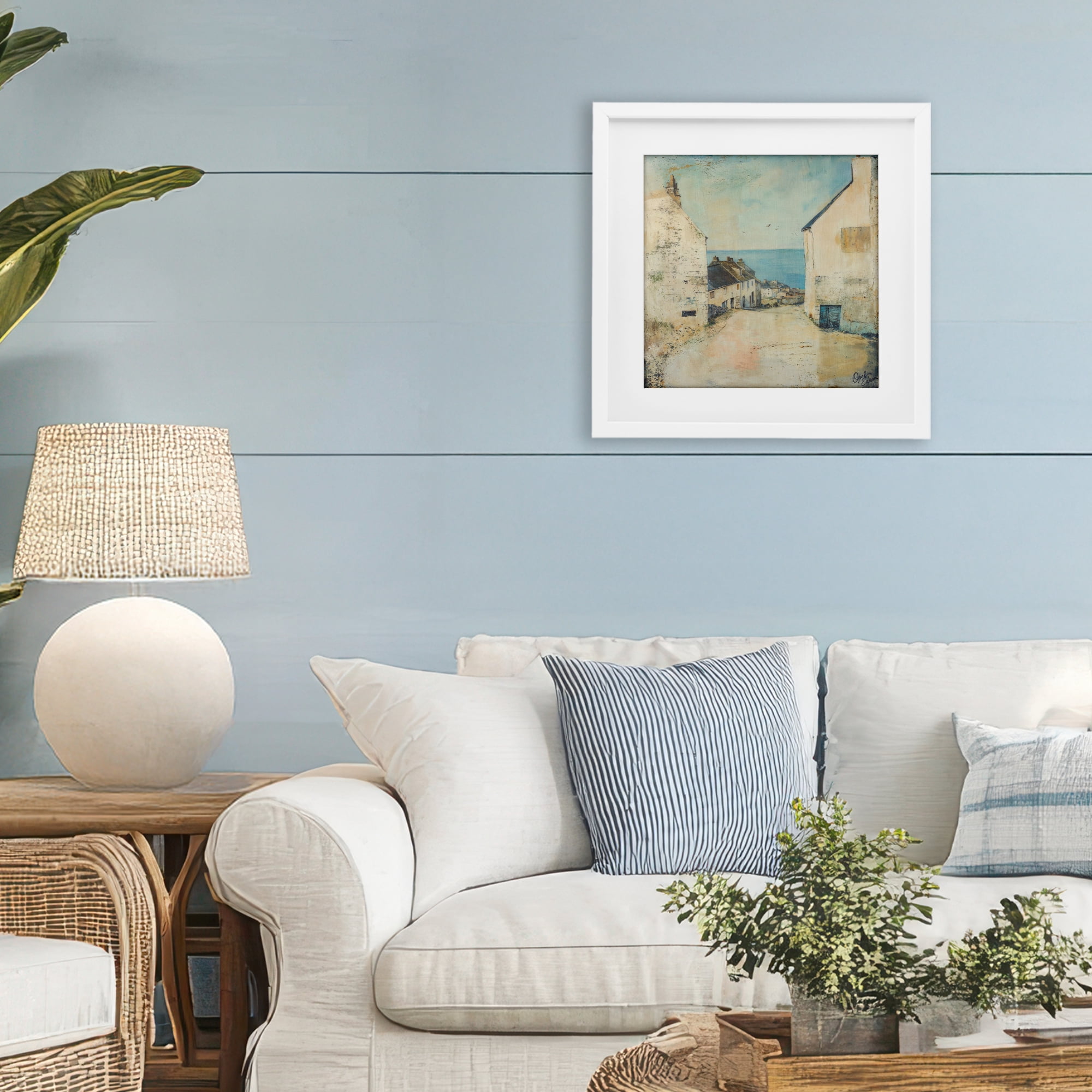 Stupell Industries Coastal Town Walk White Framed Print Under Glass, design by Opal Edison