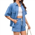 thumbnail image 3 of Conjunto de Mezclilla de Verano para Mujer, 2 Piezas, Informal, de Corta, con Camisa y Pantalones Cortos, para Estar en M, 3 of 9
