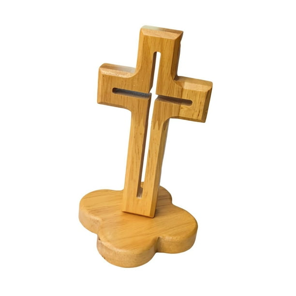 Adorno de cruz de madera con base de Jesús, Santa Cruz, arte decorativo, colección, regalo Base de flor hueca