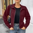 thumbnail image 3 of HomeDM Women's Faux Suede Jacket Long Sleeve Zip Up Cropped Collared Coat with Pockets Fall Winter Casual, 3 of 9