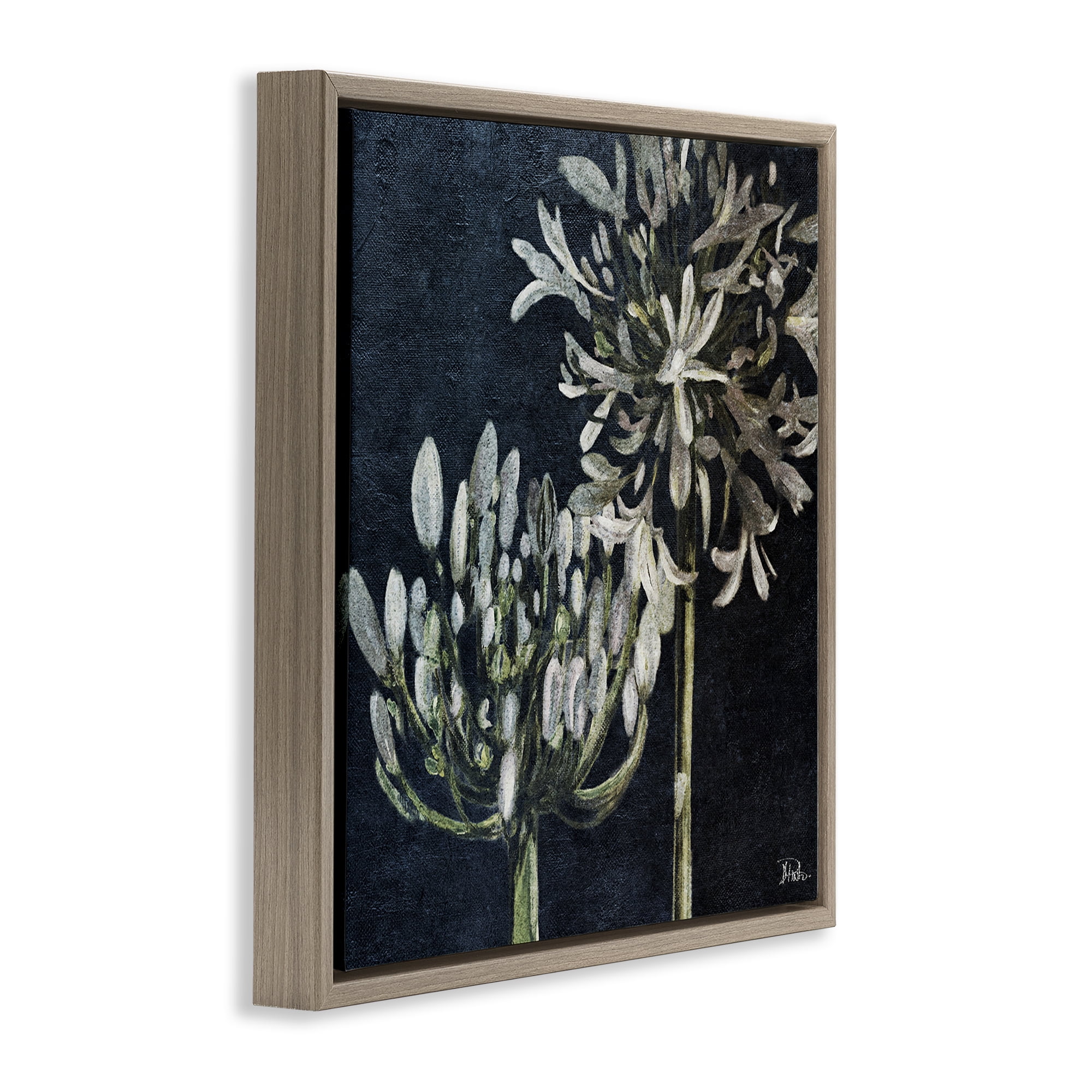 Stupell Industries Blooming White Herbs Botanical & Floral Painting Brown Floater Framed Canvas Art Print Wall Art, 25 x 25