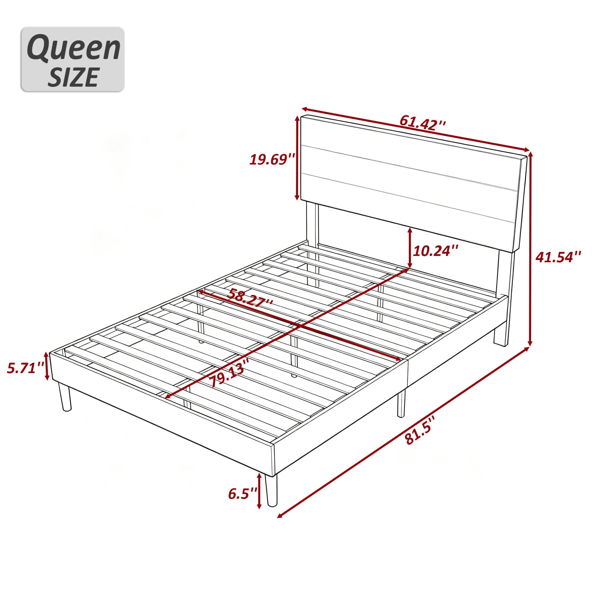 BSHTI Queen Size Linen Blend Upholstered Platform Bed Frame with Soft Headboard, Wood Slats, No Box Spring Needed for Bedroom（Light Grey）