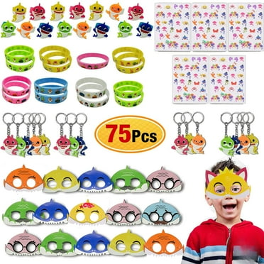 75 Pc Baby Shark Party Favors | 15 Set Baby Sahrk Masks Keychain Wristband Treat Bags for Kids Birthday Classroom Reward Gifts