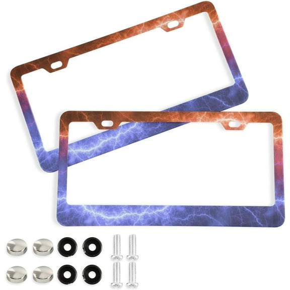 Coolnut Red Blue Lightning 2 Holes Car License Plate Frames 2PCS, Car License Plate Holder with Screw Caps Cover Set Automotive Exterior Parts Decoration for US Vehicles