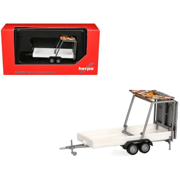 Road Maintenance Trailer White with Striped Top 1/87 (HO) Plastic Model by Promotex