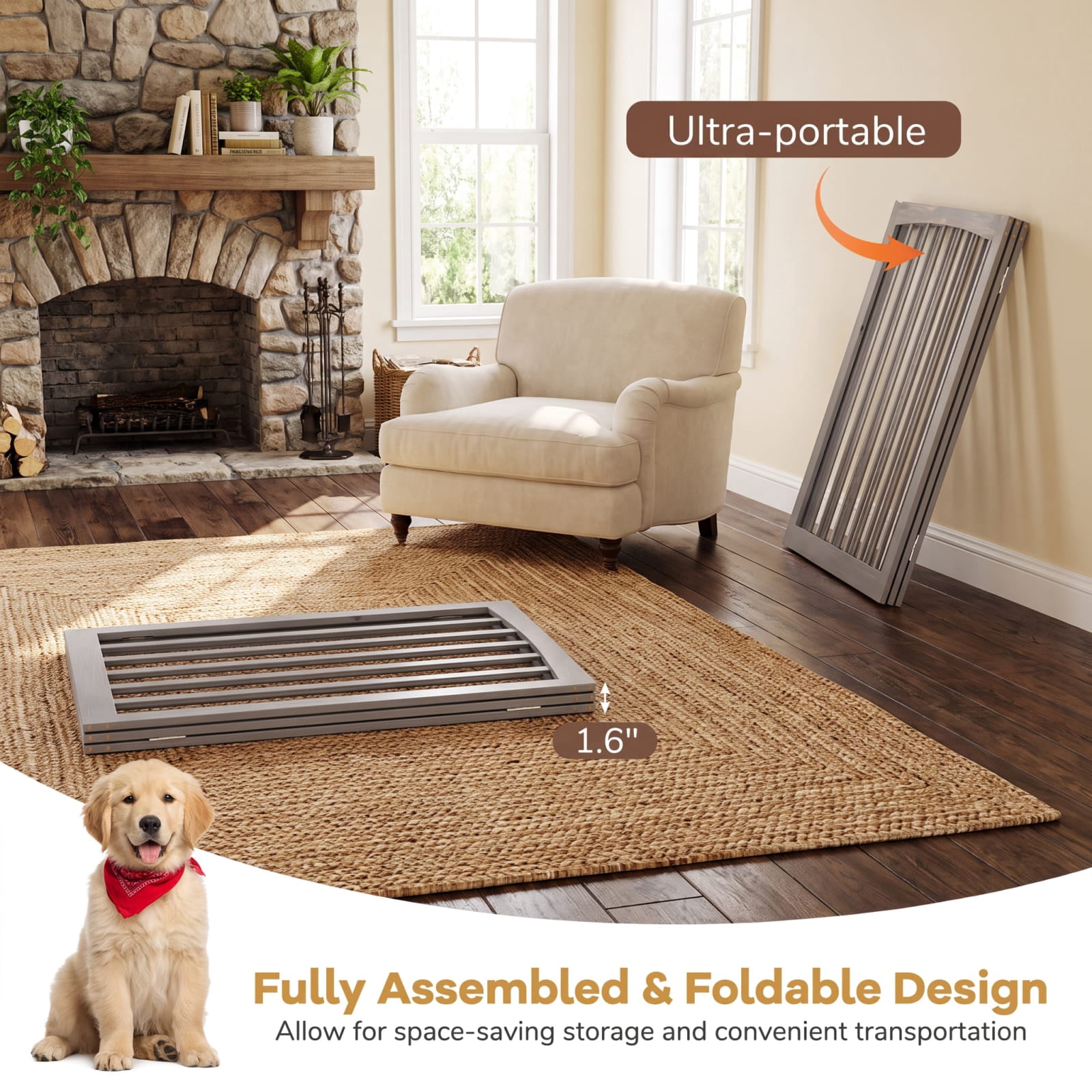 Vebreda Dog Playpen, 30 Inch Tall Wooden Pet Fence for Cats Small and Medium Dogs, Versatile Application, Flexible 3-Panel Configurations