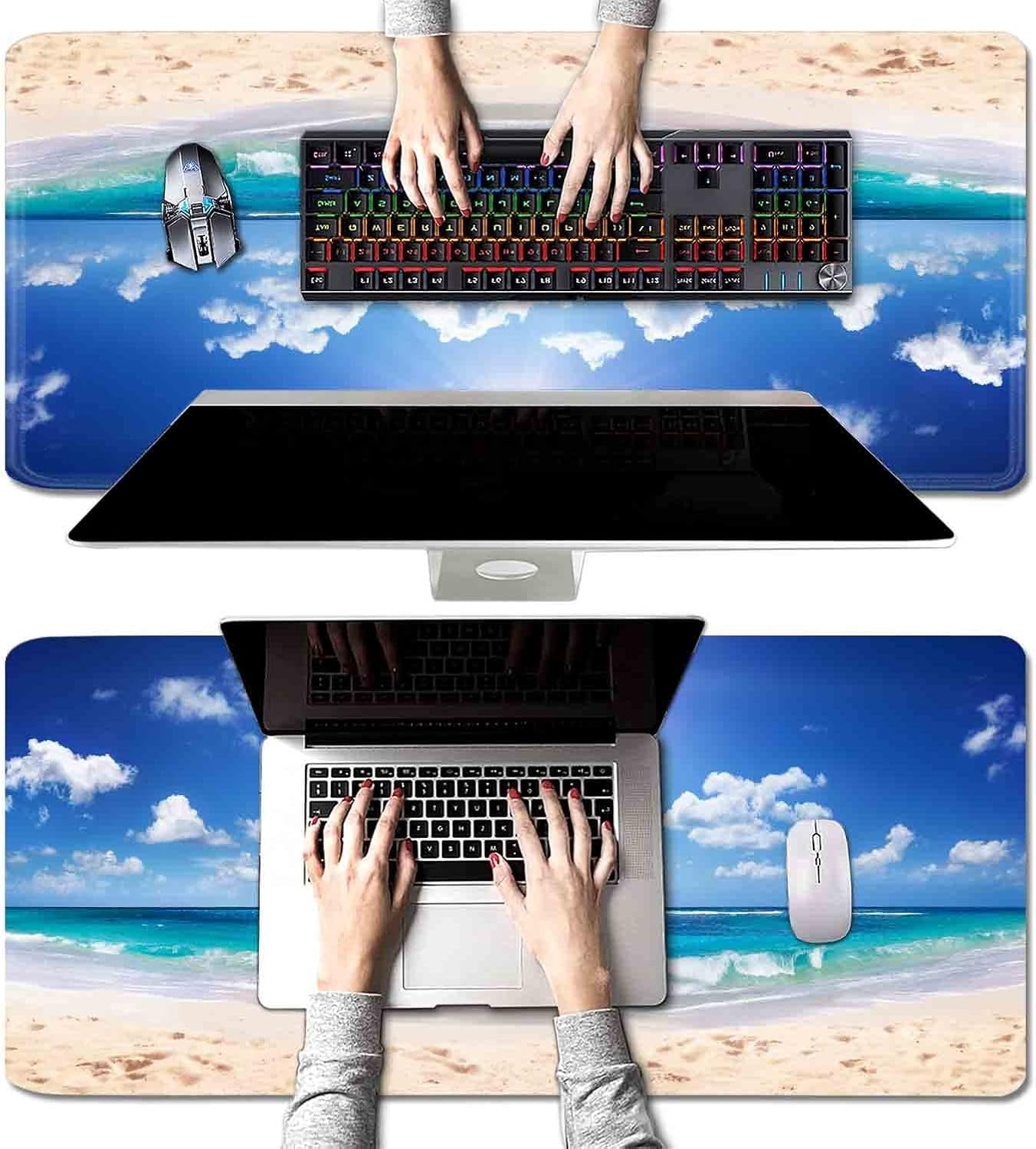 Sun Beach Mouse Pad Blue Glitter XXL Large Mouse Pad with AntiSlip Rubber Base, Perfect for Full Desk Coverage, Add a Sparkling Touch to Your Gaming or Office Setup