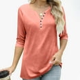 thumbnail image 6 of CLOISE Womens 3/4 Sleeve Tops and Blouses Plus Size V Neck Shirt Button Solid Color Pullover Casual Fall Winter Clothes, 6 of 8