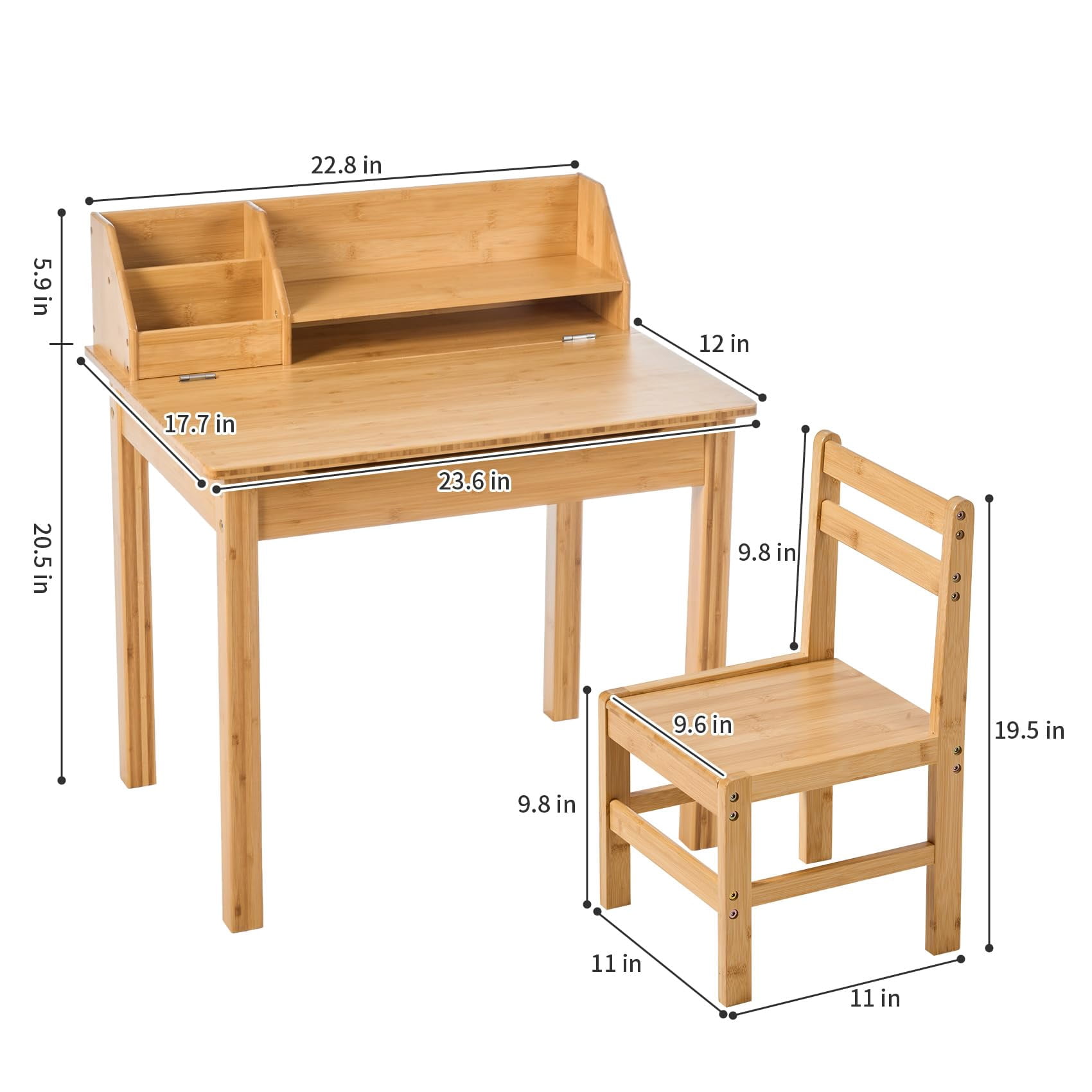 UNICOO® Bamboo Kids Desk and Chair Set, Lift-Top Desk & Chair Set for 3-8 Years Old, Children Writing Desk with Storage and Hutch for Home School Use (C007 - Nature)