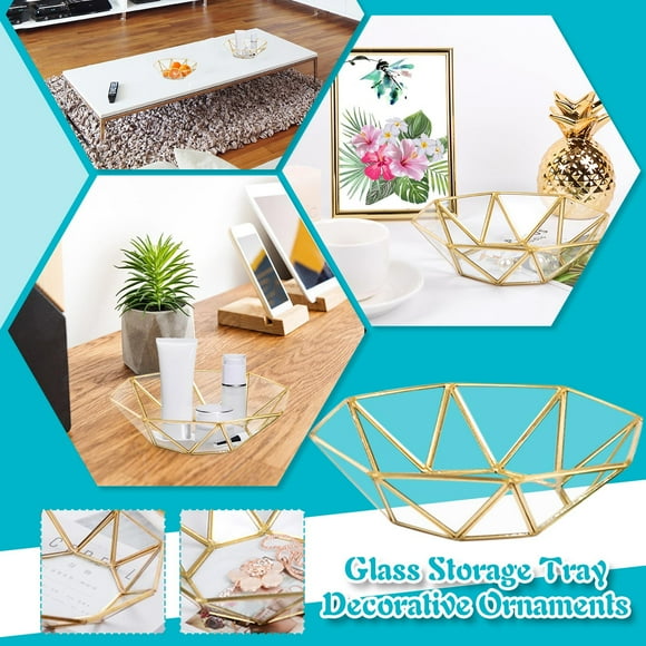 Clearance Items!TAKTUK Organization And Storage,BrGlStorage Tray Golden Retro Polygon Mirror Tray Home Storage Basin,Tools,Home Essentials