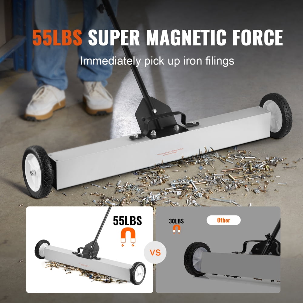 NOBOLEA 36-inch Rolling Magnetic Sweeper with Wheels, Heavy Duty 50Lbs Metal Debris Collector with Adjustable Telescoping Handle for Construction, Garage & Yard