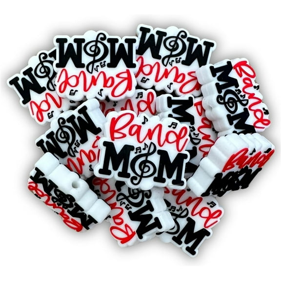 Lashicorn Band Mom Silicone Focal Bead  12 pack 1.1x.9 Bulk Wholesale for Keychain Making Kit Pen Music High School Flute Note Instrument