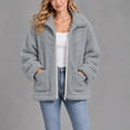 thumbnail image 7 of Luvrsol Winter Jackets for Women Lapel Full Zip Fleece Teddy Jacket Loose Fit Warm Fluffy Sherpa Coat, Gray S-2XL, 7 of 7