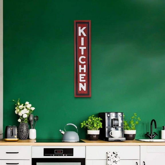 37" X 8" Red and White Kitchen Metal Wall Decor