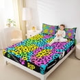 thumbnail image 3 of Castle Fairy Gothic Neon Abstract Skull Bed Sheets 4-Piece,Vibrant Leopard Print Full Size Sheets,Blue Purple Green Lime,1 Fitted Sheet,1 Flat Sheet and 2 Pillowcases, 3 of 6
