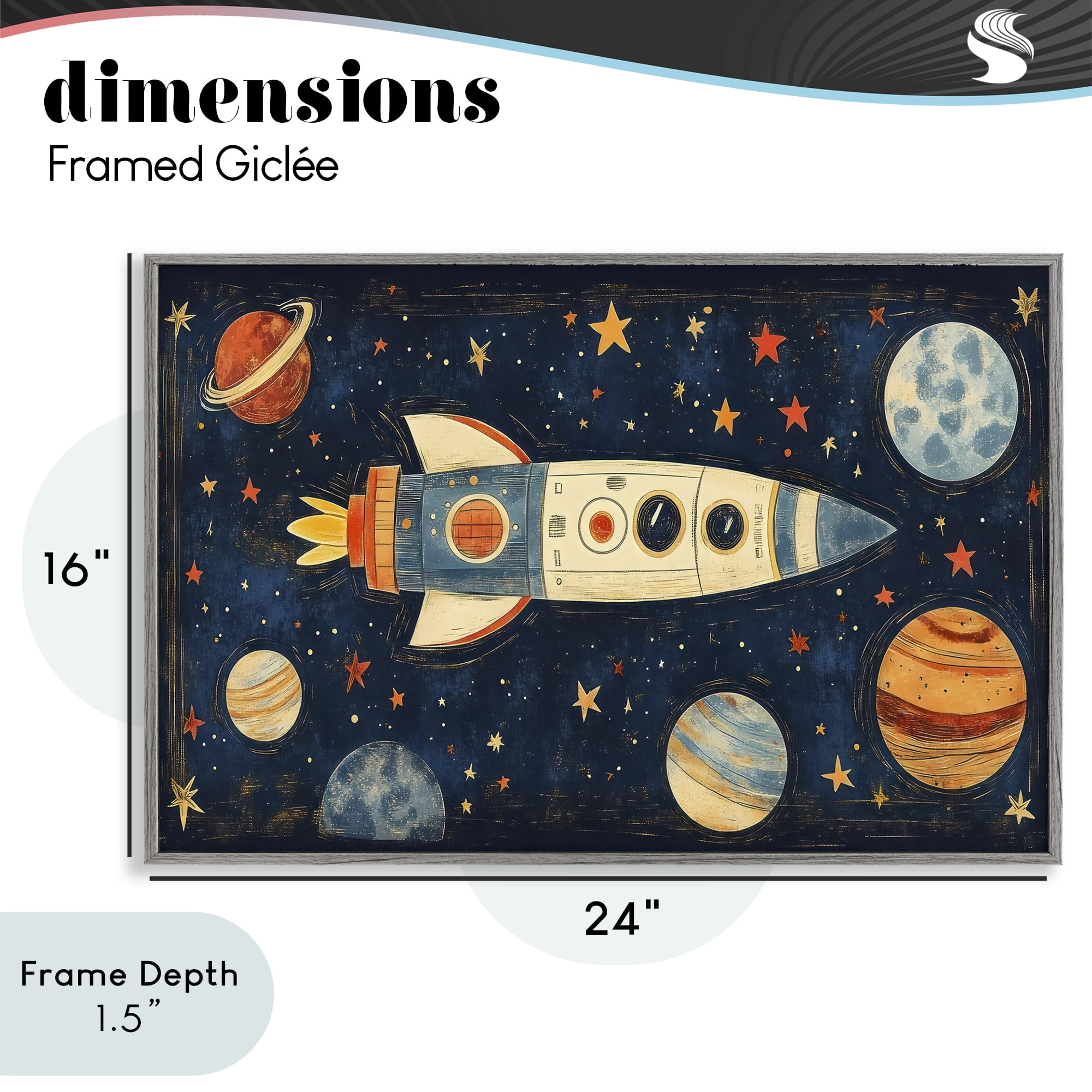 Stupell Industries Retro Rocket & Planets Gray Framed Giclee Art, design by Creative Studio