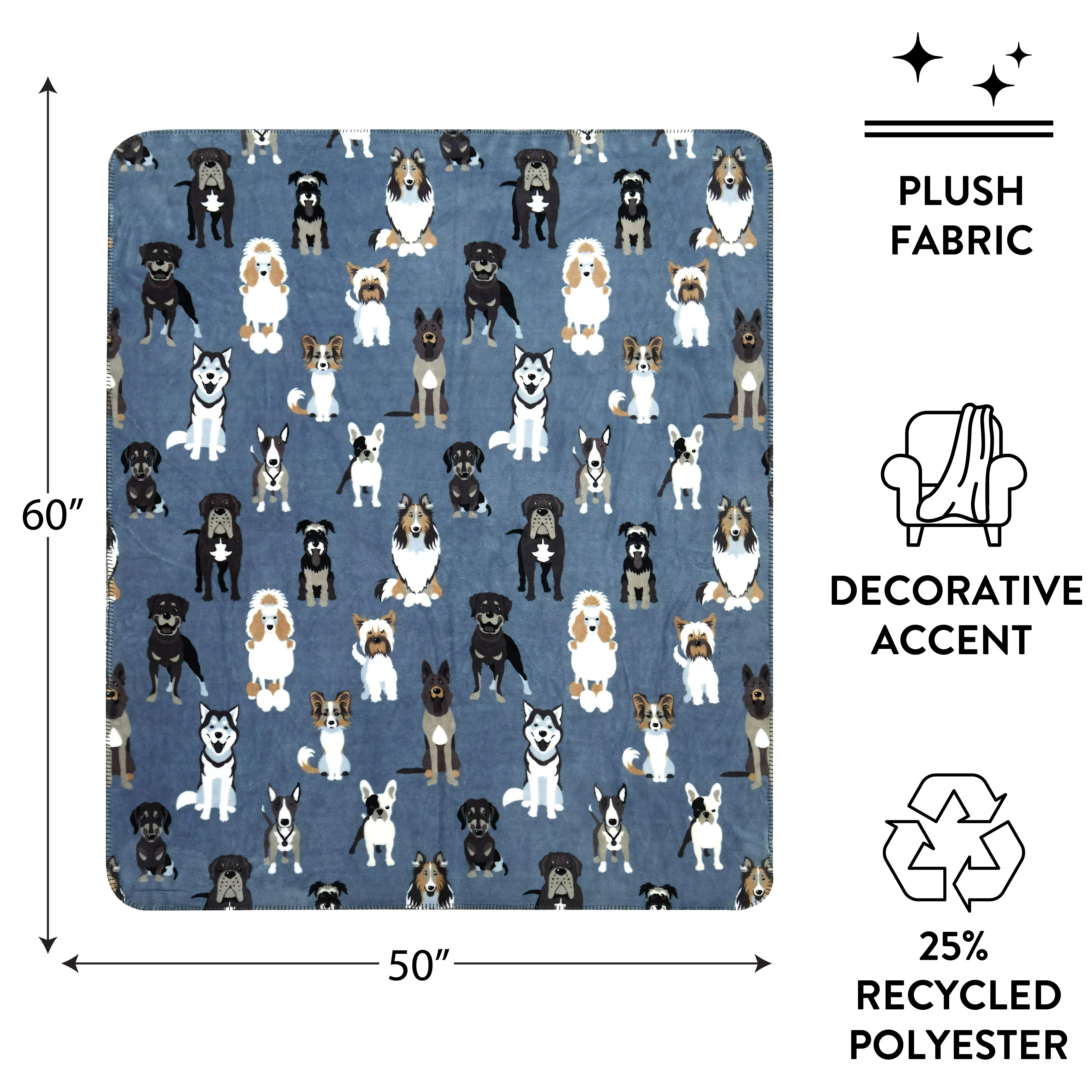 Mainstays Blue Dogs Plush Throw Blanket 50" x 60" - image 2 of 6