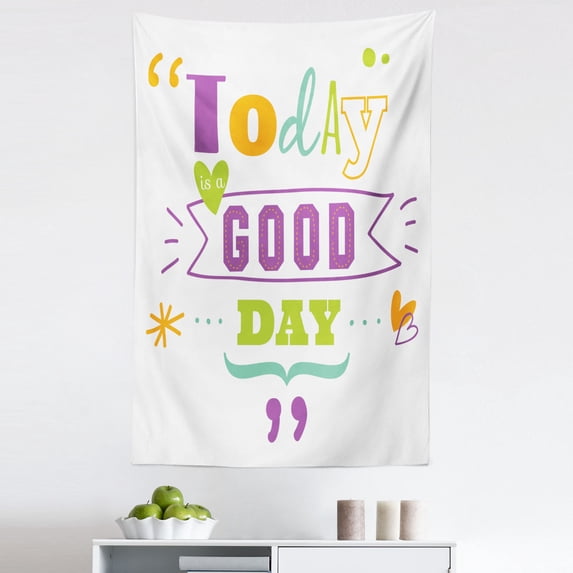 Saying Tapestry, Today is a Day Happiness Happy Moments Word Work Success Print, Fabric Wall Hanging Decor for Bedroom Living Room Dorm, 5 Sizes, Multicolor, by Ambesonne