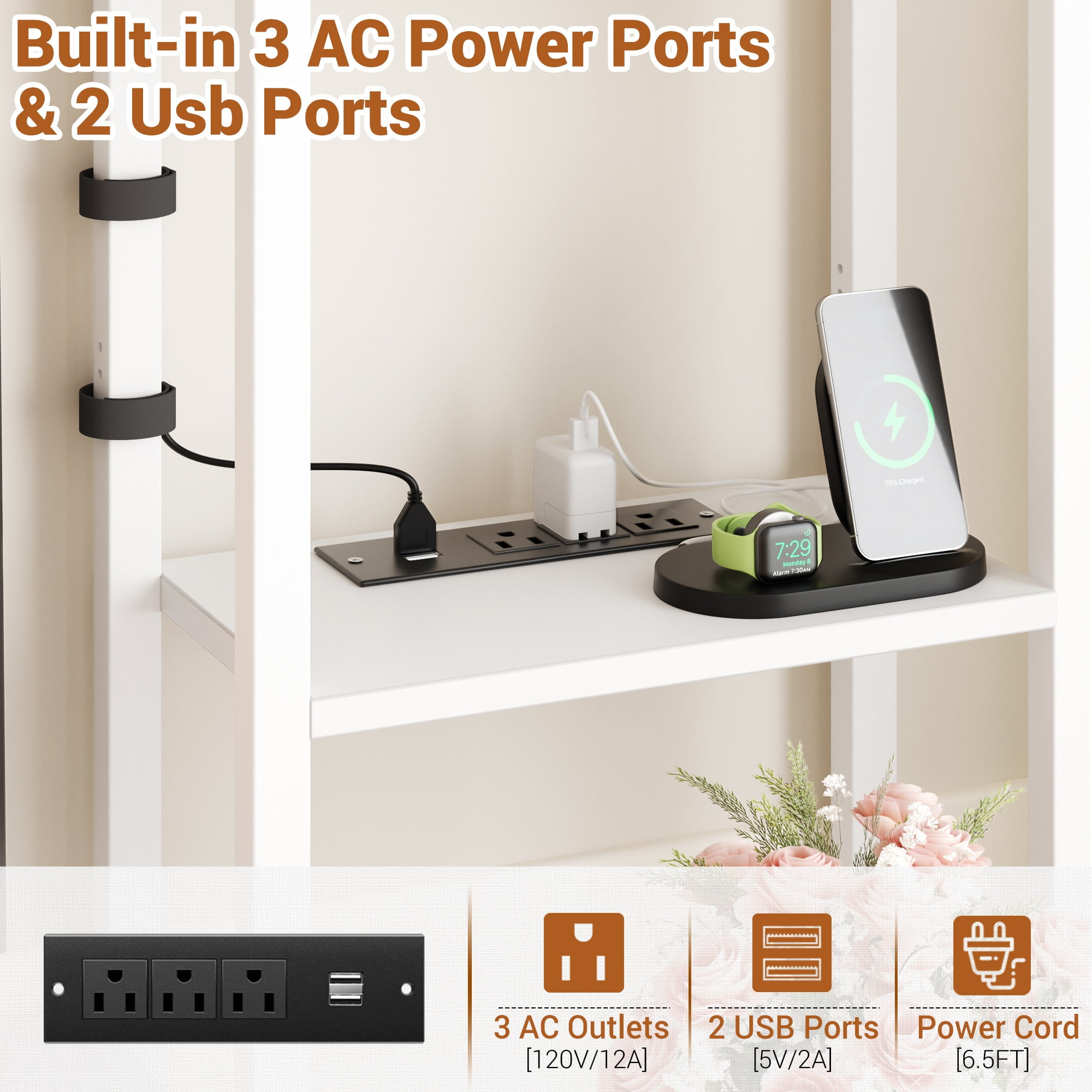 Homieasy Desk with Hutch & Power Outlets, 55.2'' Computer Gaming Desk with LED Lights and Drawers, Reversible Office Desk with Storage Shelves, Workstation Desk for Home & Office, White