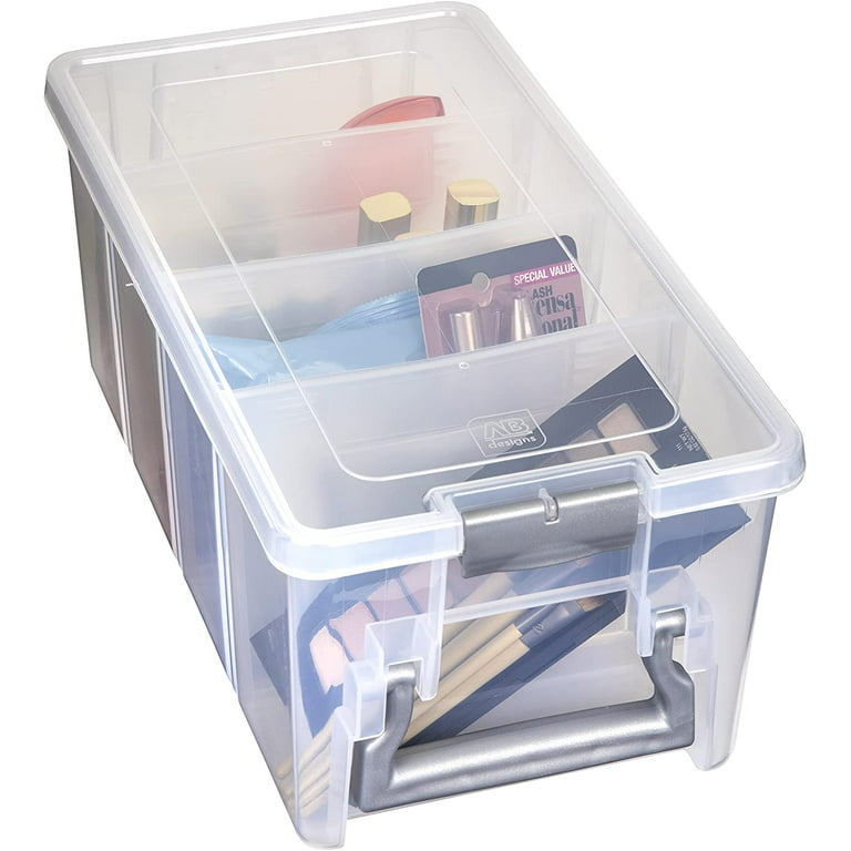AB Designs 6925ABD Semi Satchel with Removable Dividers, Stackable Home Storage Organization Container, Clear with Sliver Latches and Handle