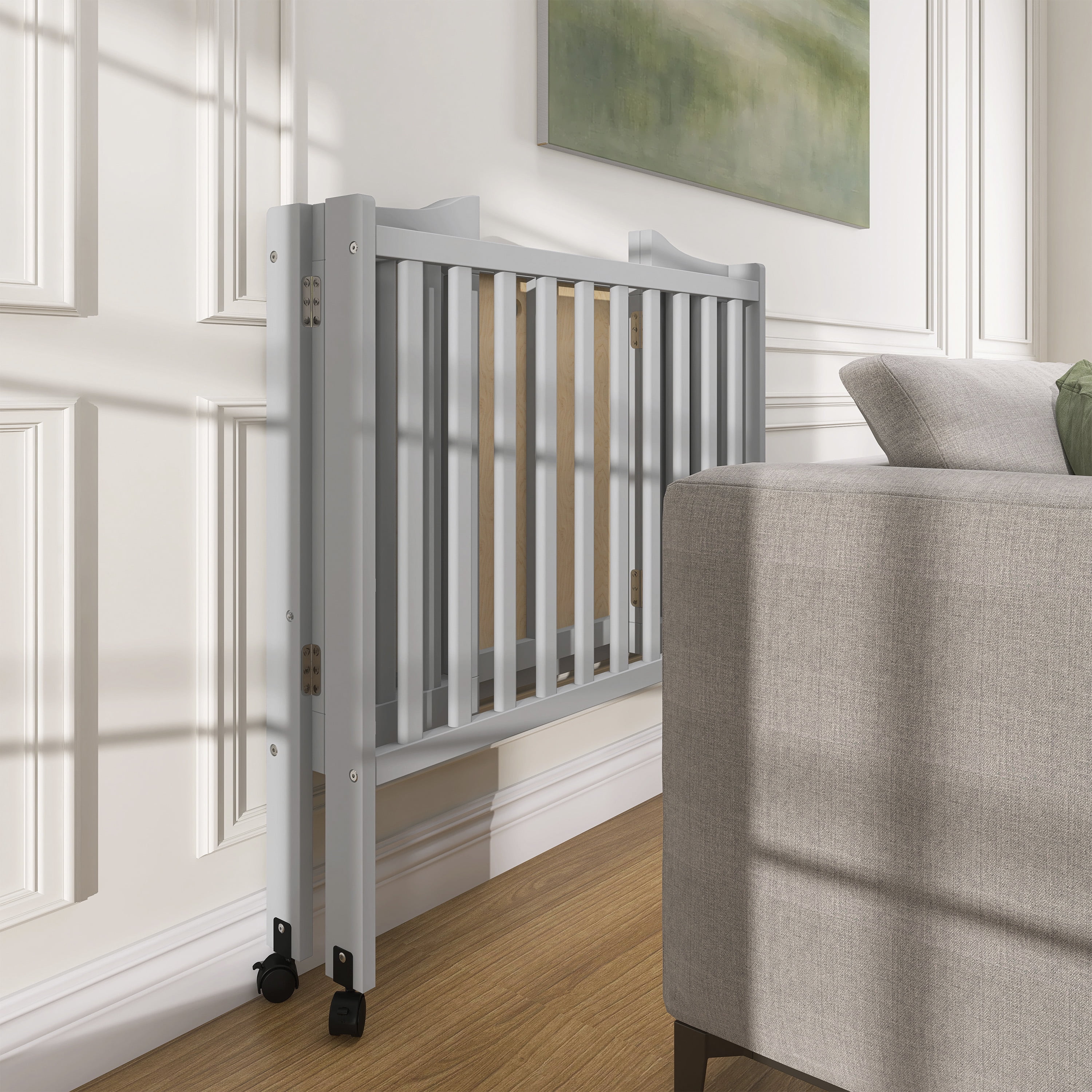 Dream On Me 2-in-1 Lightweight Folding Portable Crib, Pebble Grey