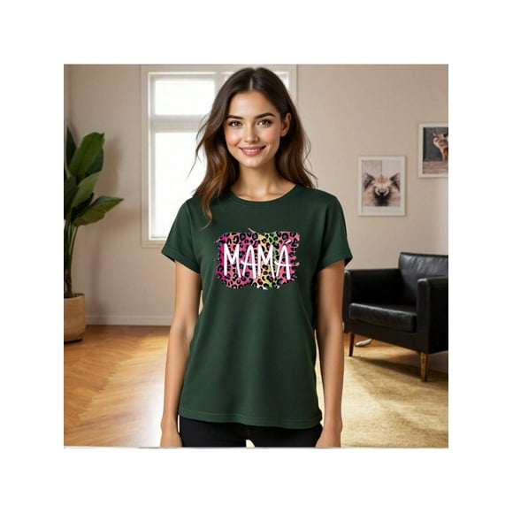 Playera Blusa Mama Mamá Fieramente Increíble – Estilo Animal Print con Actitud Color Verde Oliva Talla Grande Marca Emil SaEs