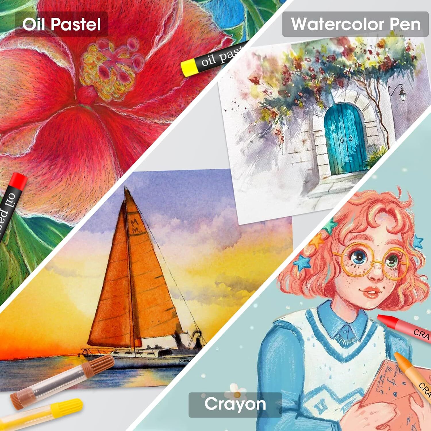 Art Supplies, 208-Piece Drawing Art Kit, Gifts for Girls Boys Teens, Art Set Crafts Case with Double Sided Trifold Easel, Includes Watercolor Pens, Oil Pastels, Crayons, Colored Pencils (Pink)