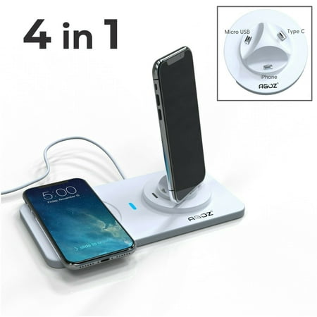 AGOZ 4 in 1 Wireless Fast Charger Dock Holder Stand Charging Station for Samsung Galaxy Note 20, 20 Ultra, Note 10, 9, 8, S20 S20 Ultra, S20+, S20FE, S21, S21+,S10, S10 Plus, S10e, S9+, S9, S8 - White
