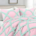thumbnail image 2 of 1 Piece Luxury Two Tone Diamond Ruffle Pattern Comforter Super Soft, All Season 800 Thread Count, 100% Egyptian Cotton, Super King Size Light Pink-Aqua Blue Color, 2 of 4
