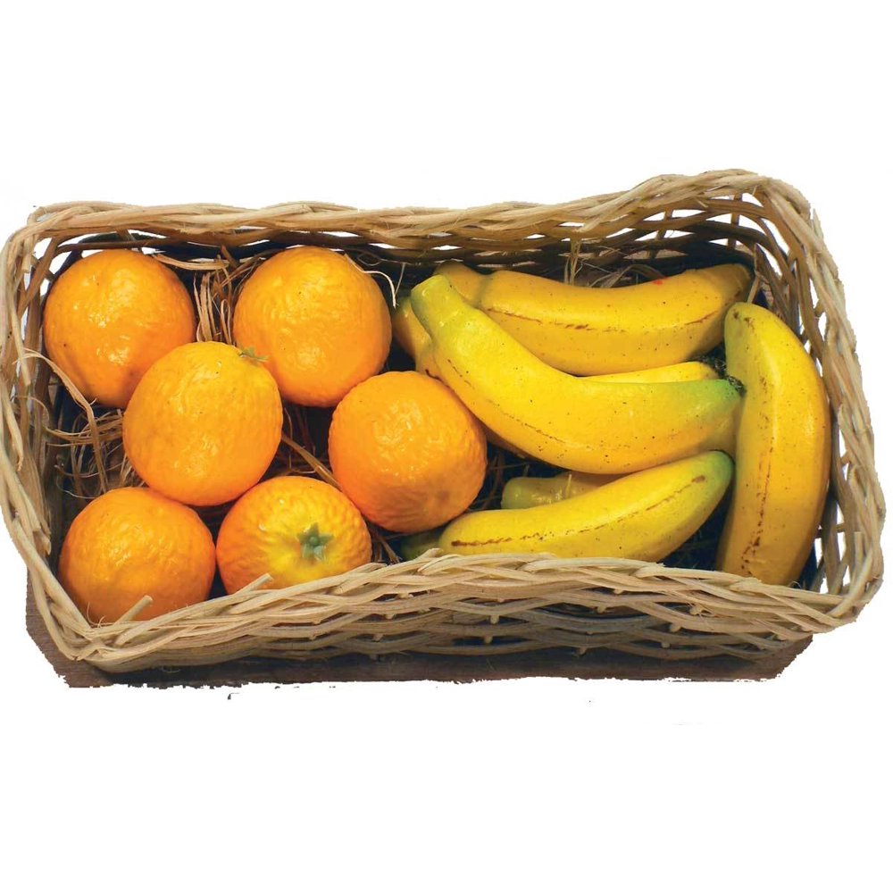 Artificial 6 Oranges (4") & 6 Bananas (6" Long) Mixed Basket Perfect For Kitchens Or For