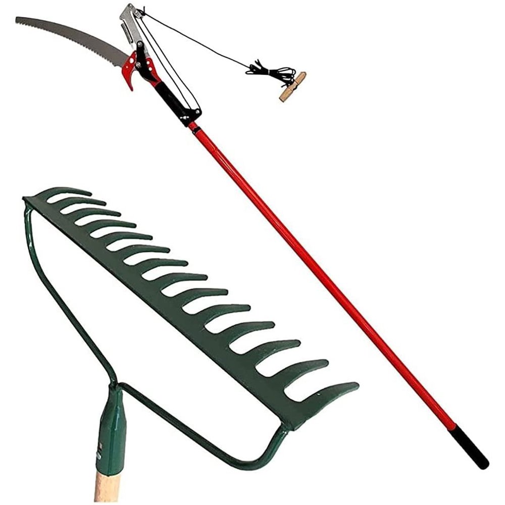Lavo Home Garden Bow Wood Handle Gardening Metal Rake with a 9 Ft